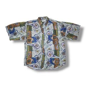 L. Snow Vintage Canavese Ceraris Luigi Print 100% Silk Short Sleeve Shirt Size L